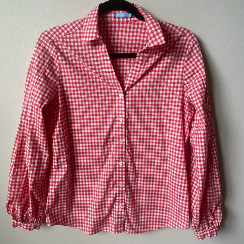 J.McLaughlin Gingham Button Down Blouse Small